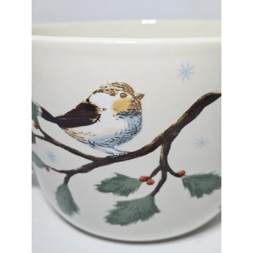 Christmas Bird Gnome Ceramic Batter Bowl Spout Faux Twig Handle Holiday Time 2Qt